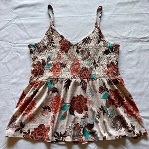 Smocked Floral Boho Top w/ Adjustable Straps
